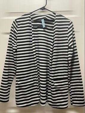 Dina Be Striped Open-Front Cardigan Jacket - Black & White